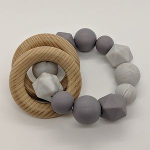 2/$18 Grey marble teether bracelet wood rings